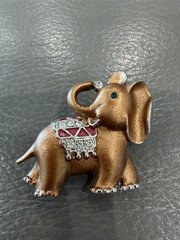 Vintage Silvertone Brown Rhinestone Elephant Brooch Pin