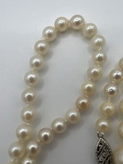 Vtg. 19” Mid-Century Graduated Cultured Akoya Pearl Necklace 14k clasp 4.2-8mm
