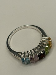 925 Sterling Silver Size 9 Ring Citrine, Emerald, Garnet, Amethyst, Topaz 3.4g