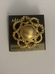 Vtg Monet Gold-tone Rope Knotted Checkered Center Brooch On Original Card