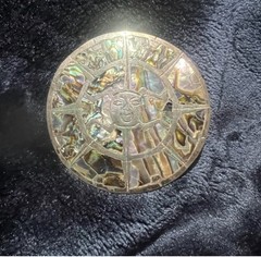 Vintage 925 Aztec Sun FaceAbalone Shell Brooch/PendantMarked Mexico Taxi