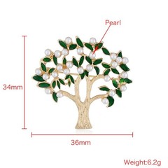 Lucky Pearl Tree Brooches for Women Men Girls Gold Tone Fashion Vintage Green…