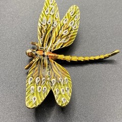 Vintage Erwin Pearl Enamel Dragonfly Brooch Gold Tone