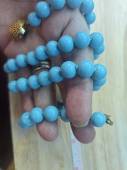 Vintage Robins Egg Blue Glass Bead 25.25″ necklace Hand Knotted Goldtone Clasp