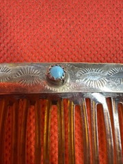 NAVAJO 925 Sterling Silver – Vintage Turquoise Hair Comb Clip