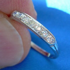 Original EARTH MINED DIAMOND Deco Wedding Band 14K WHITE GOLD Antique Slim Ring
