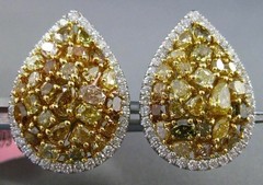 ESTATE LARGE 6.98CT WHITE & FANCY INTENSE DIAMOND 18KT 2 TONE GOLD PEAR EARRINGS