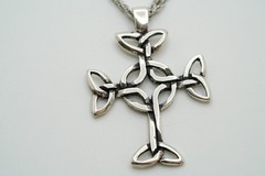 Vintage Sterling Silver Celtic Cross Pendant 4.5cm Necklace 15.5″
