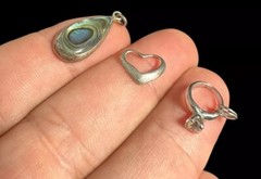 Three Sterling Silver Charms Engagement Ring, Open Heart, Abalone Teardrop