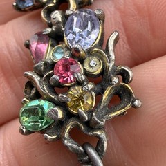 Vintage Hollycraft Rhinestone Bracelet Fruit Salad Silver Tone 7”
