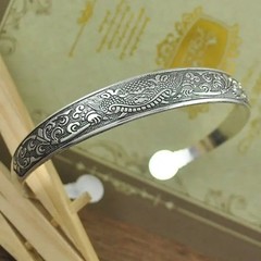Retro Tibetan Silver Cuff Bracelet Carved Fish Elephant Flower Vintage Bangle