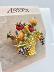 Casual Corner Annex Enamel Fruit Basket Brooch Pin