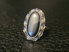 Hematite Cocktail Ring Adjustable Womens Statement Piece Oblong Celebrity Vtg