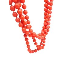 Orange Acrylic Hand Knotted Beaded Long No Clasp Necklace Vintage