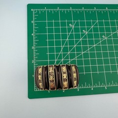 Vintage Bracelet Asian Panel Bar Expandable Stretch Link Gold Tone Black Enamel