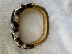 Lanvin Paris Hinged Bangle Bracelet Enamel Gold tone Rhinestone