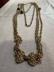 Vtg Goldette Victorian Revival Semi Precious Multi Strand Gold Tone Necklace