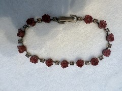 Vintage Bracelet with Deep Resin RoseFlowers and the rhinestone