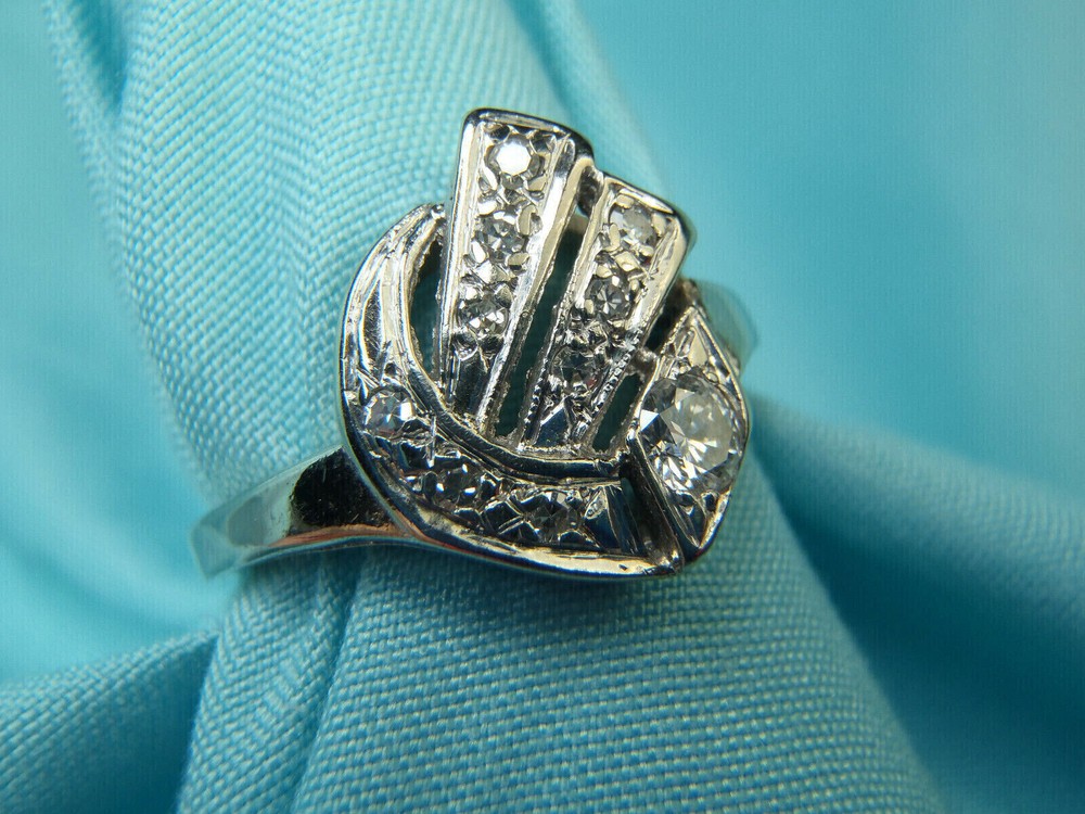 Vintage Circa 1910’s Cocktail Ring 2.2 Ct Lab Created Diamond 14k White Gold