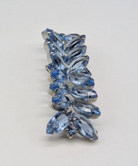 Blue Navette Rhinestone Bar Brooch And Clip On Earrings Open Back