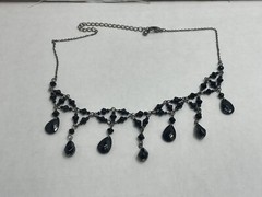 Liz Claiborne Black Cut Glass Clip Earrings & Dangle Drop Black Gunmetal Choker.