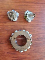 VTG Glass Bead Crystal Brooch Earring Jewelry Set