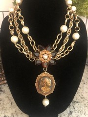 Vintage Juliana Rhinestone & Cameo Statement Necklace-Repurposed & One of a Kind