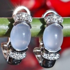 signed BH EFFY 14k white gold earrings 3.10ct blue chalcedony diamond 4.1g N2752