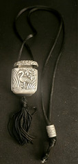 Vintage Asian/Japanese Inro Heron Pewter Pendant Necklace