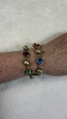 Vintage Multicolor Glass Stone Faux Pearl Bracelet Silver Tone Costume Jewelry