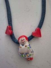 Stunning vtg. Flying Colors Hand Painted Ceramic Raggedy Ann Pendant necklace