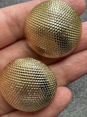 Vintage High End Large 1.2” Textured Gold Tone Domed Clip Earrings