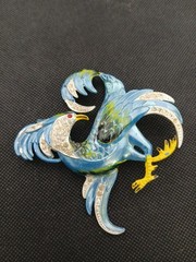 RARE 1940s Huge Blue Enamel Clear Stones Exotic BIRD Pot metal Brooch