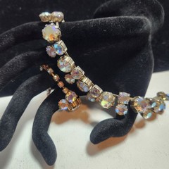 Vintage Aurora Borealis Rhinestone Choker Necklace Silver Tone J-Hook 15.5 Inch