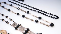 Glamorous Vintage Black Crystal Glass Bead Necklaces Earrings 6pc Necklace Lot