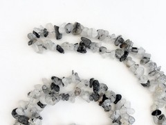Rutilated Quartz Grey & White Chip Beaded Chip Vintage Necklace – 36″