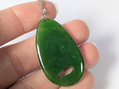 Vtg Alaska Nephrite Jade West Natural Carved Pendant Sterling Silver Necklace