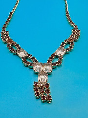 Estate Vintage Necklace Purple & Lavender Rhinestones Gold Tone Prong Set