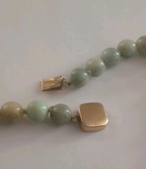 Vintage 1950s Natural Jade 10 Mm.Bead Necklace with A Gold Filled Clasp Knotted