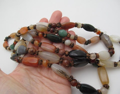 Vintage Quartz Moonstone Agate Long Barrel Natural Stone 12.5mm Necklace 53 In
