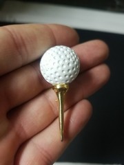 Signed AJC Vintage Brooch Pin White Enamel Golf Ball On Tee Golfer Sports