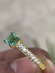 Emerald Cut Natural Emerald Ring with Moissanite Accent Band Handmade Ring