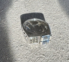 Vintage Artisan Sterling Silver Blue Topaz Baguette Marcasite Ring Sz 5.5
