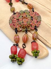 Vintage Victorian Pink and Green Necklace. Watermelon beads