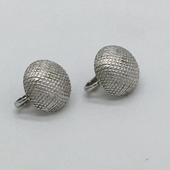 Vintage Signed TRIFARI Crown Silver Tone Textured Round Shape Clip-On Earrings