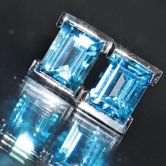 14k white gold earrings 3.00ct blue topaz stud vintage handmade 3.4gr N2540C