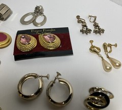 Vtg Lot of 54 Gold Tone Clip On & Screw Back Earrings Bergere Monet Trifari Etc