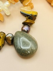 Vintage Natural Gemstone Multi Strand Boho Tigers Eye Carnelian Pearl 28”