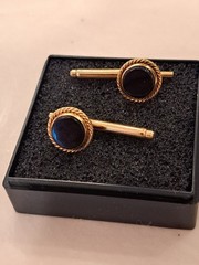 Antique Edwardian PAIR Cufflink Stud Button Onyx 14 K Gold