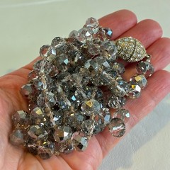 Vintage Smoky Gray Crystal Necklace Beaded Long Strand Magnetic Clasp 38″